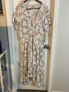 American Rag Cream Floral High-Low Wrap Dress
